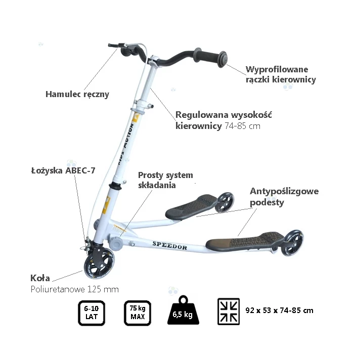 Hulajnoga Grawitacyjna Speedor/Speeder biało-zielona #G1